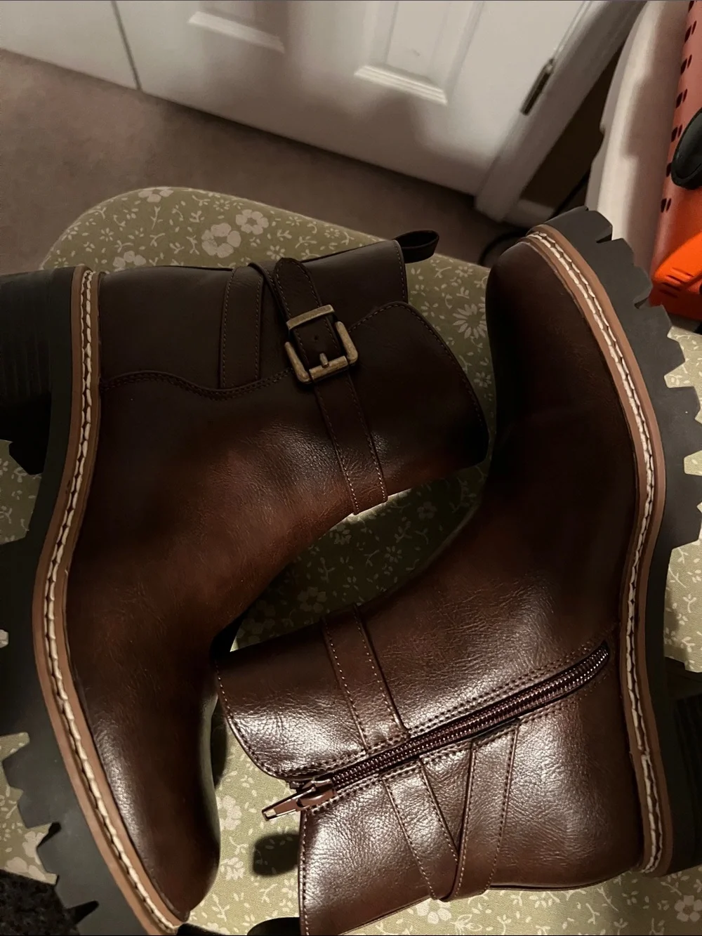 St. John's Bay Brown Leather Ankle Boots with Side Zip